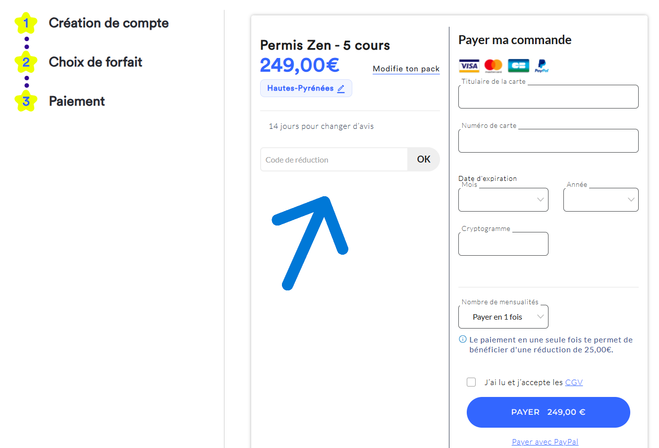 &Eacute;cran d'inscription Stych avec le champ code de r&eacute;duction vide