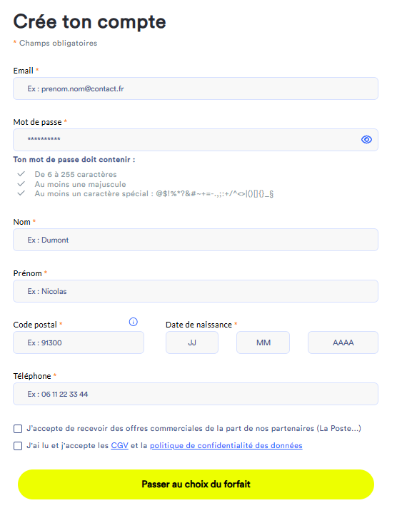 Formulaire cr&eacute;ation de compte Stych - email, nom, pr&eacute;nom, code postal